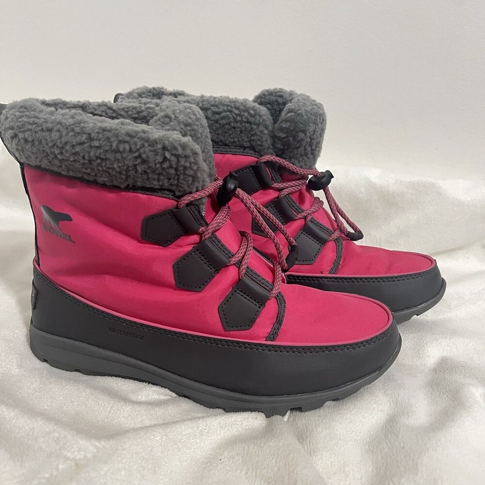 Sorel Youth Whitney Carnival Snow Boot Size 6 Pink Gray Winter Ski Outdoor Fur